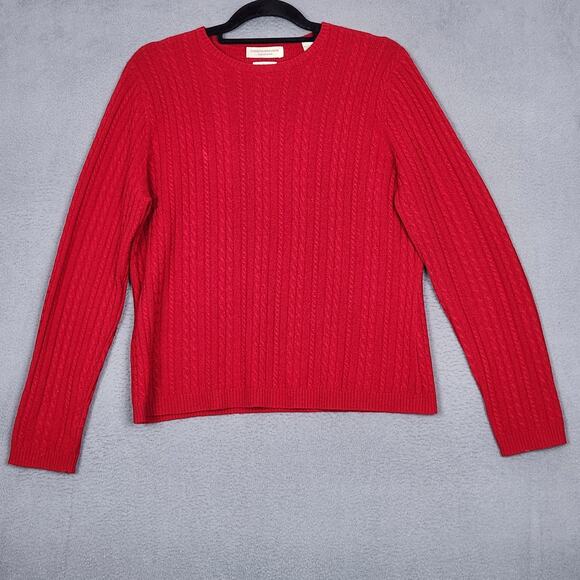 VALERIE STEVENS Sweater Womens Large Red 100% Cashmere Cable Knit Pullover Soft - Picture 1 of 11